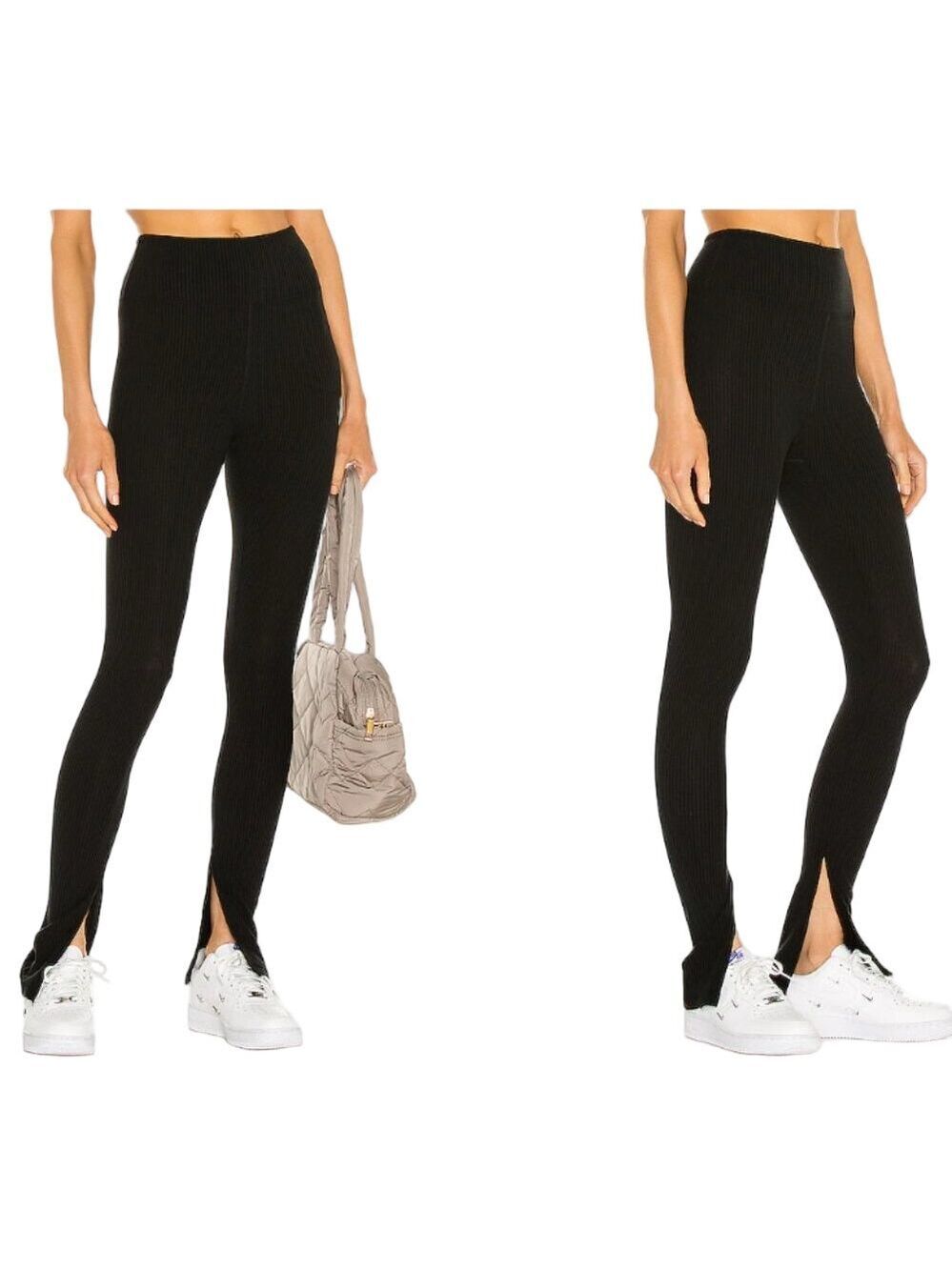 Year of Ours Black Ribbed 9 To 5 Slit Pant High Rise Leggings